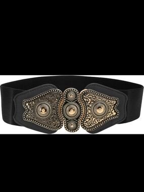 Wide Elastic Stretch Cinch Metal Retro Vintage Antique Buckle Belt Size 6 - 24.
